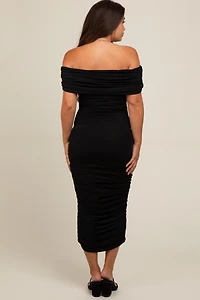 Pinkblush Maternity Black Off Shoulder Ruched Midi Dress