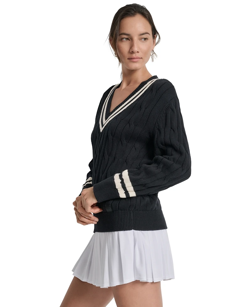 Dkny Sport Women's Cotton Cable Knit V-Neck Sweater