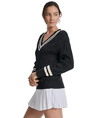 Dkny Sport Women's Cotton Cable Knit V-Neck Sweater