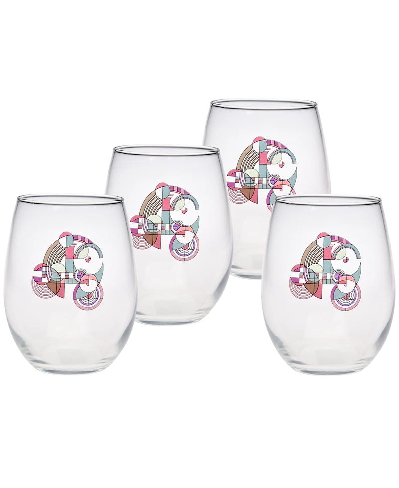 Frank Lloyd Wright Hoffman Rug Stemless Wine Glasses, Set of 4
