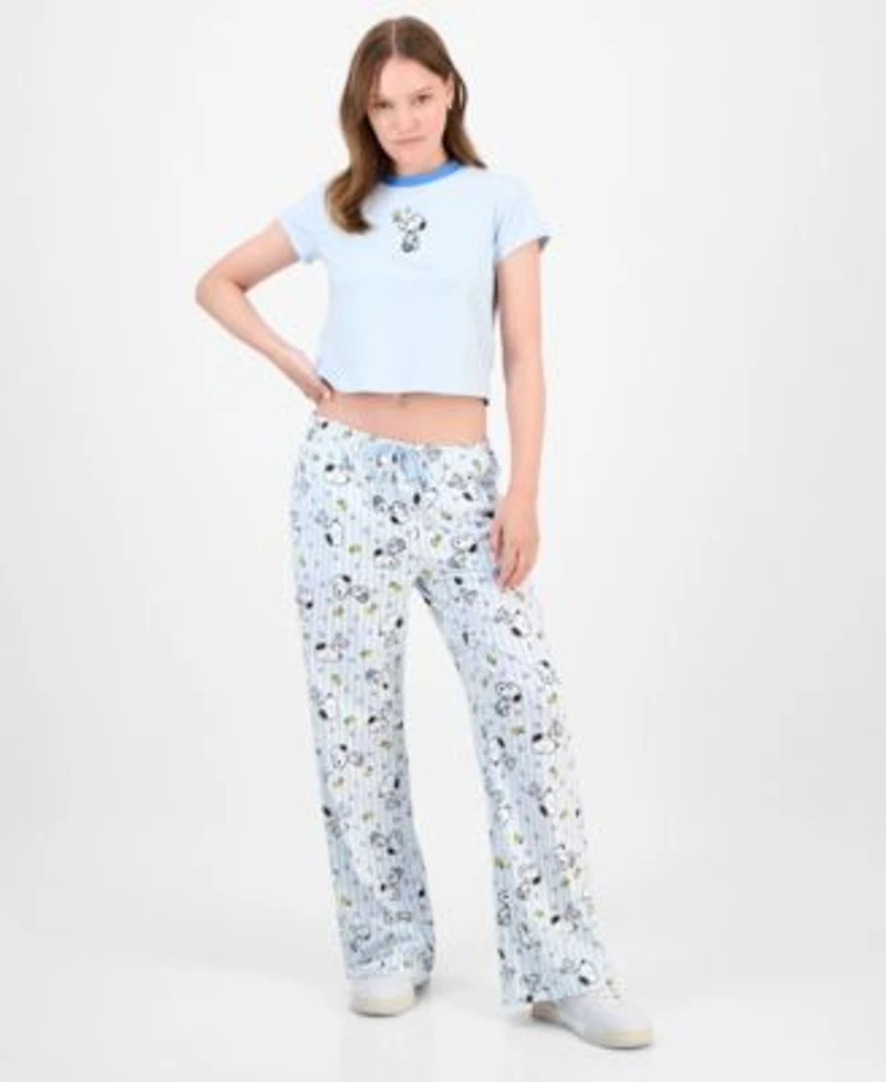 Love Tribe Juniors Snoopy Crewneck T Shirt Snoopy Allover Print Drawstring Pants