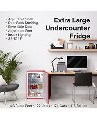 SnowLion Premium 122L Solid Door Mini Fridge 4.3 Cu.ft. Freestanding Under-Counter Mini Refrigerator in Red