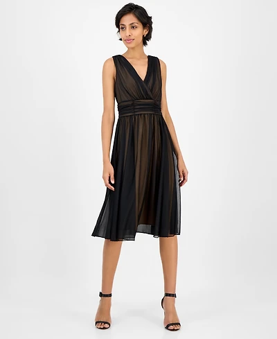 Connected Petite Sleeveless Chiffon Midi Dress