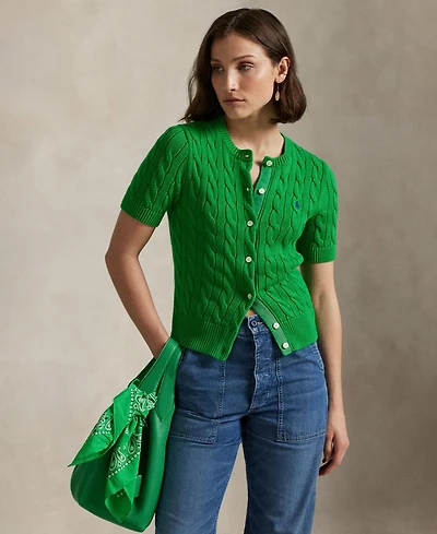 Polo Ralph Lauren Women's Cable-Knit Cotton Short-Sleeve Cardigan