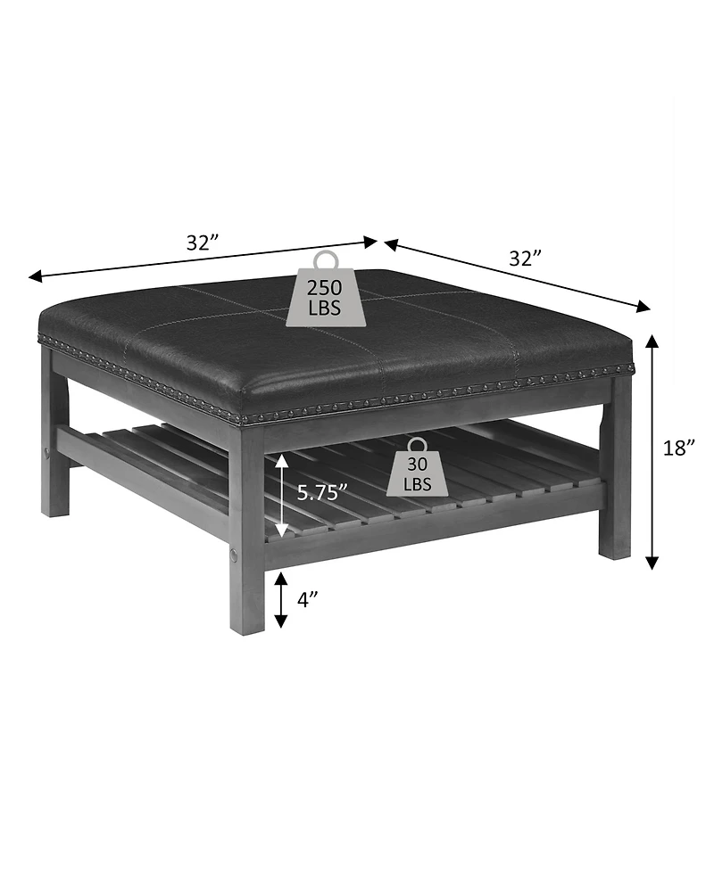 Convenience Concepts 32" Designs4Comfort Silverton Coffee Table Cocktail Ottoman with Storage Shelf