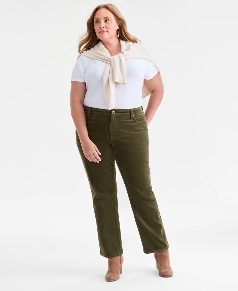 Style & Co Plus High-Rise Straight-Leg Corduroy Pants, Macy's Exclusive