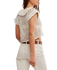 Free People Women's Lily Button-Front Crochet Cotton Top