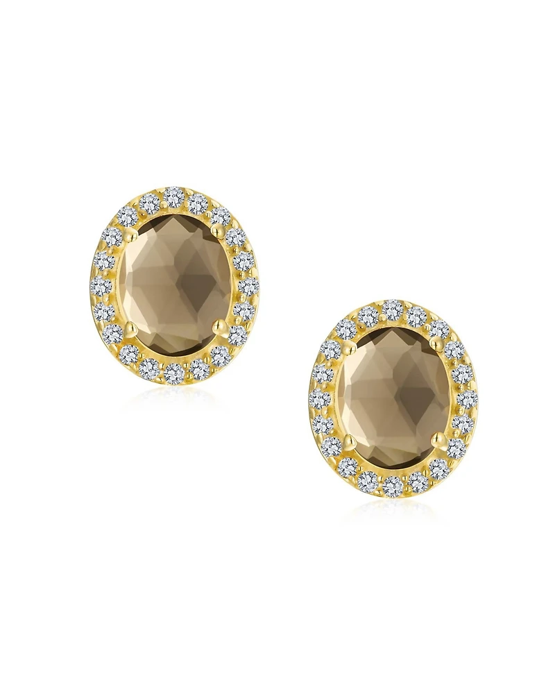 Bling Jewelry 2.3CT Pave Cz Halo Created Stone Round Oval Stud Earrings Gold Plated .925 Sterling Silver