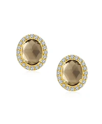 Bling Jewelry 2.3CT Pave Cz Halo Created Stone Round Oval Stud Earrings Gold Plated .925 Sterling Silver