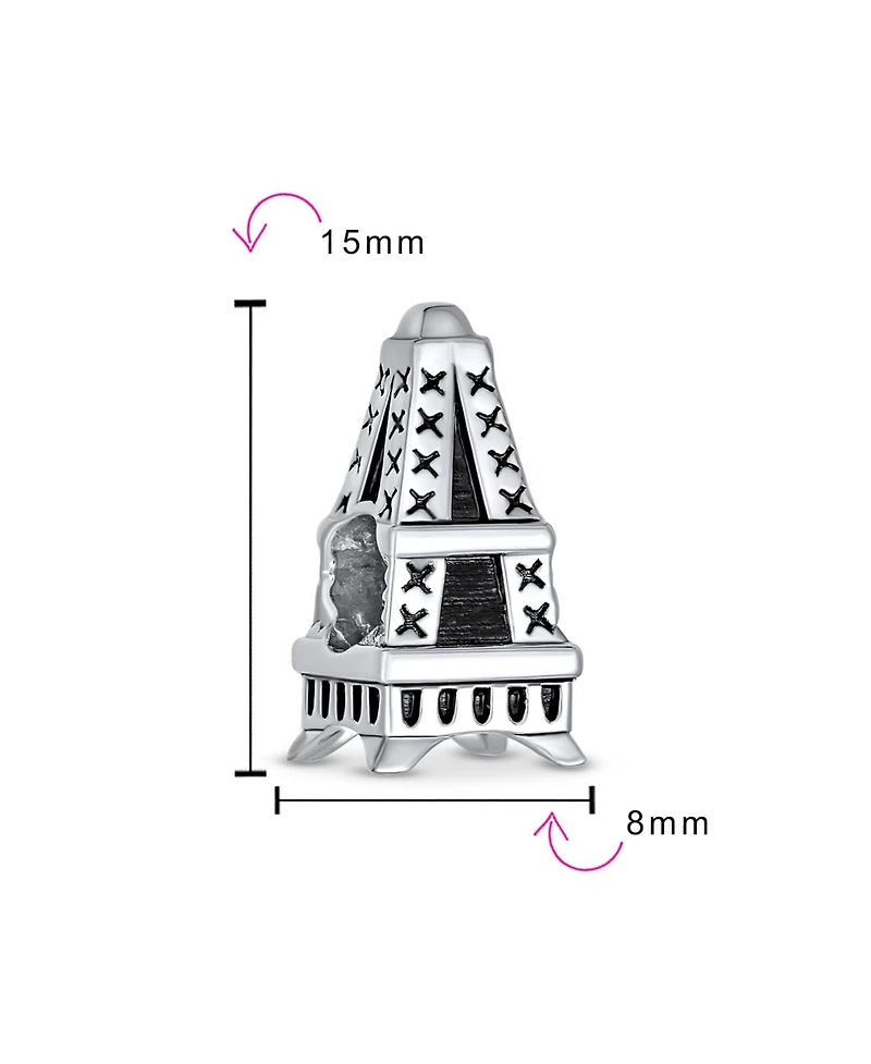 Bling Jewelry Traveler Paris Vacation Eiffel Tower Charm Bead Oxidized Sterling Silver Fits European Bracelet