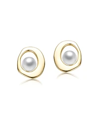 Kids 14K Gold Plated with White Irreguraly Round Stud Earrigns