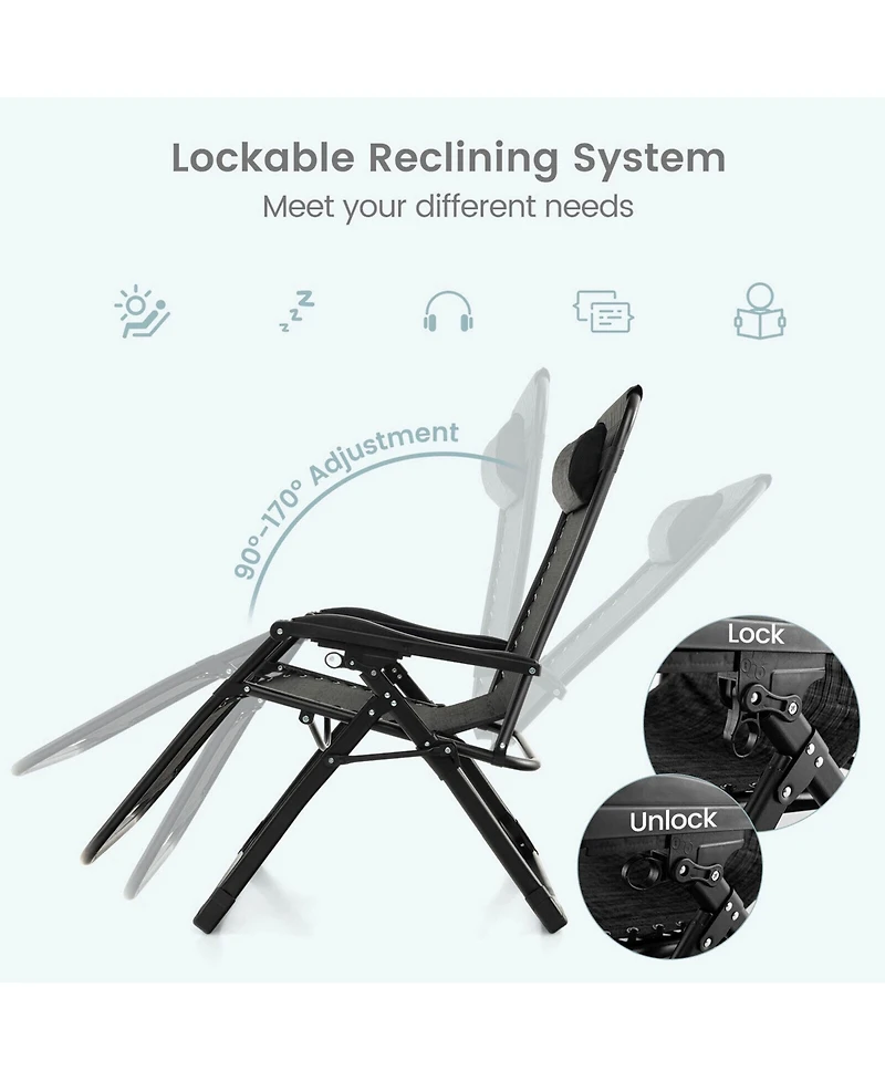 Gymax Zero Gravity Chair Folding Recliner Lounge w/ Cushion Cup Holder