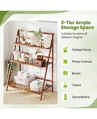 3-Tier Bamboo Ladder Shelf Foldable Plant Flower Bookshelf