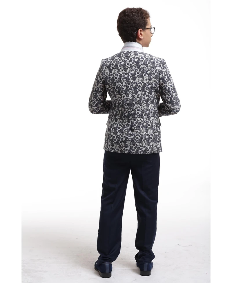 Elie Balleh Boys Navy Slim Fit Brocade Blazer