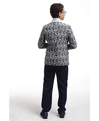Elie Balleh Boys Navy Slim Fit Brocade Blazer