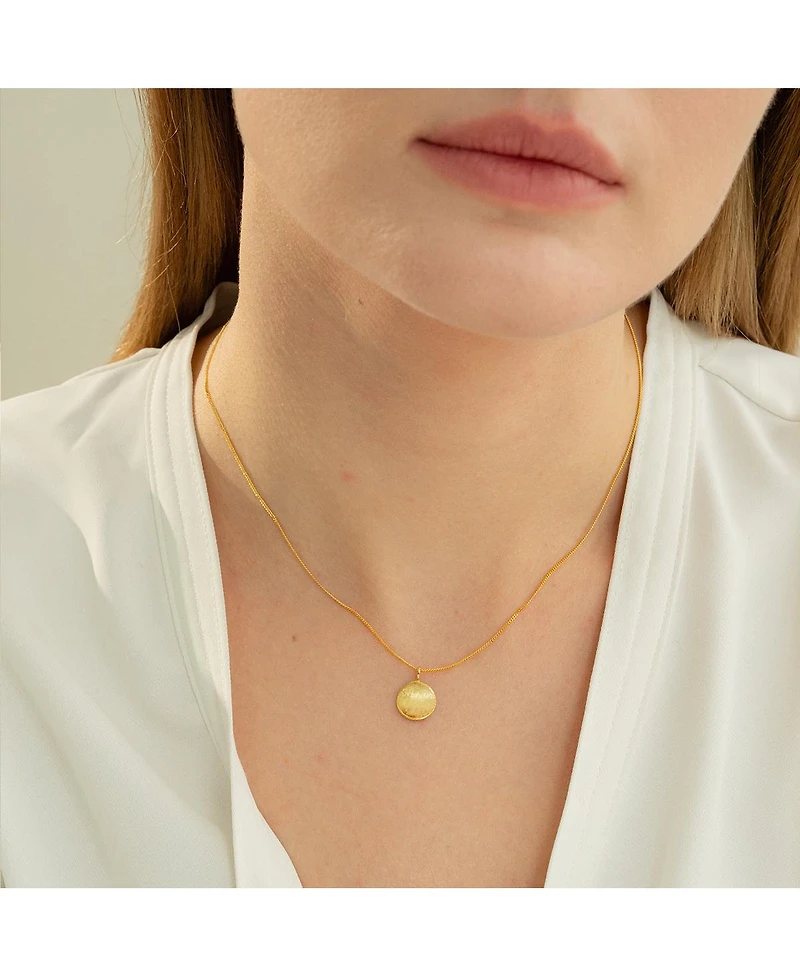 Sterling Silver 18k Gold Plated Madeleine Round Disc Pendant Necklace & Stud Earrings Set
