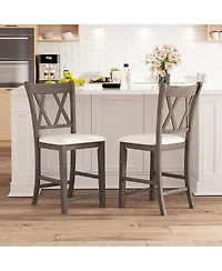 Gymax 2PCS Bar Stools 24''Counter Height Stools w/ Linen Fabric Upholstered Seat