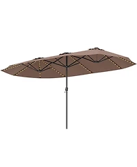 15.5 Ft Extra-Large Patio Umbrella with Led Solar Lights and Crank Handle