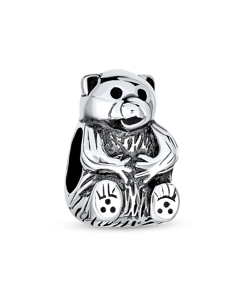 Bling Jewelry Cute Teddy Bear Charm Bead in Oxidized Sterling Silver for European Bracelets