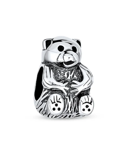 Bling Jewelry Cute Teddy Bear Charm Bead in Oxidized Sterling Silver for European Bracelets