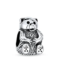 Bling Jewelry Cute Teddy Bear Charm Bead in Oxidized Sterling Silver for European Bracelets