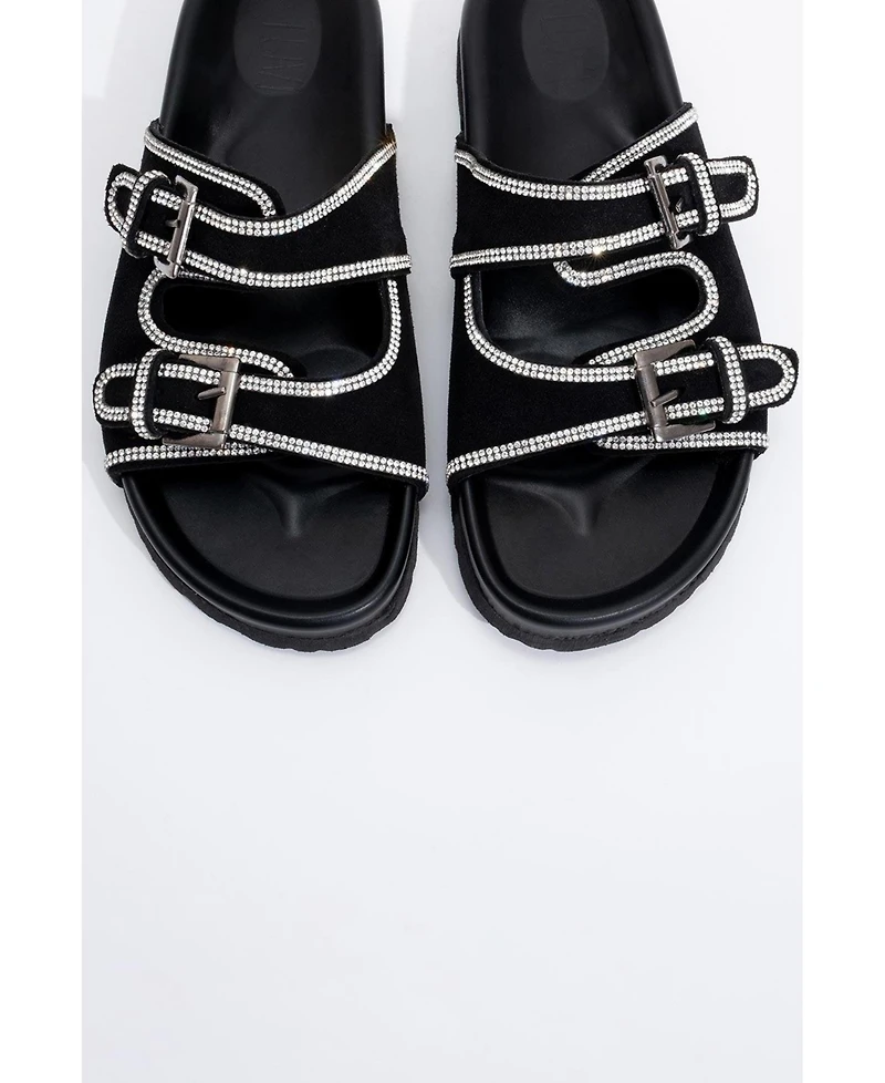 Allen Rhinestone Leather Slide Sandal (Women)