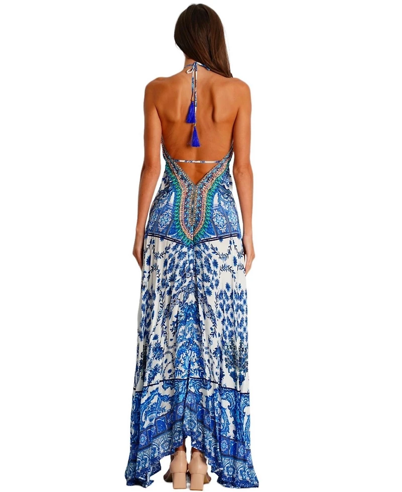 La Moda Clothing Women's Maxi Halterneck Dress