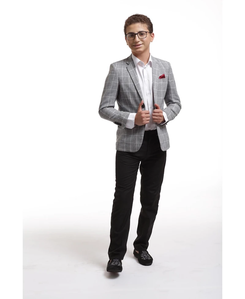 Elie Balleh Boys Black Slim Fit Checked Blazer