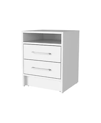 Faux Wood Nightstand with Two Drawers for Small Spaces and Bedroom Essentials