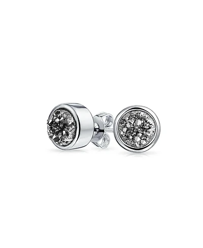 Bling Jewelry Boho Simple Fashion Bezel Set Druzy Quartz Stud Earrings Silver Plated Brass