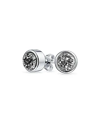Bling Jewelry Boho Simple Fashion Bezel Set Druzy Quartz Stud Earrings Silver Plated Brass