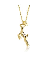 Kids 14K Gold Plated with Black Cubic Zirconia Reindeer Pendant Necklace