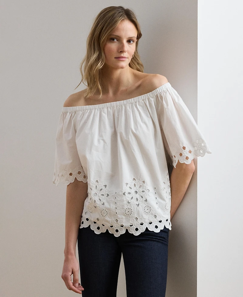 Lauren Ralph Lauren Women's Eyelet Cotton Off-the-Shoulder Blouse