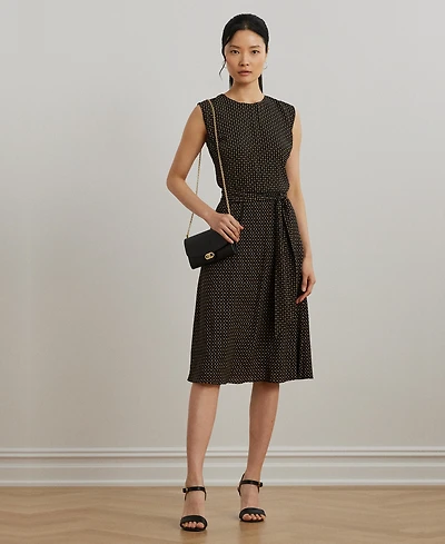 Lauren Ralph Women's Geo-Print Belted Bubble Crepe Dress