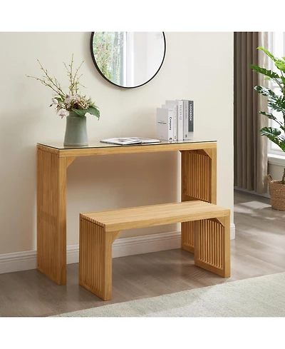 Pine Dining Bench & Table with Glass Top