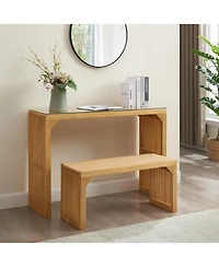 Pine Dining Bench & Table with Glass Top