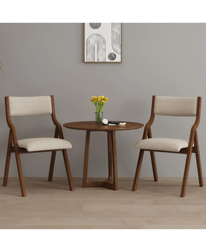 Streamdale Folding Dining Chairs 2-Pack - Cream Taupe/Walnut