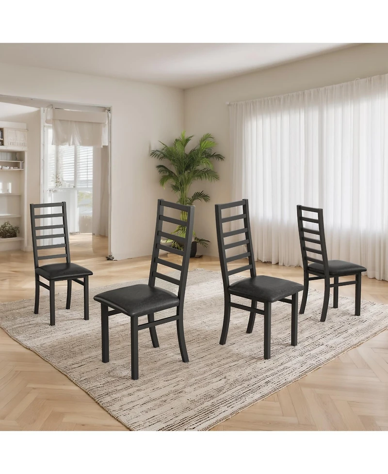 Streamdale Black Pu Leather Dining Chairs Set of 4, Steel Legs