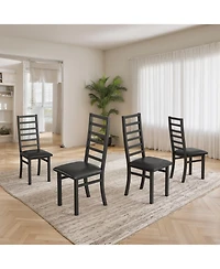 Streamdale Black Pu Leather Dining Chairs Set of 4, Steel Legs