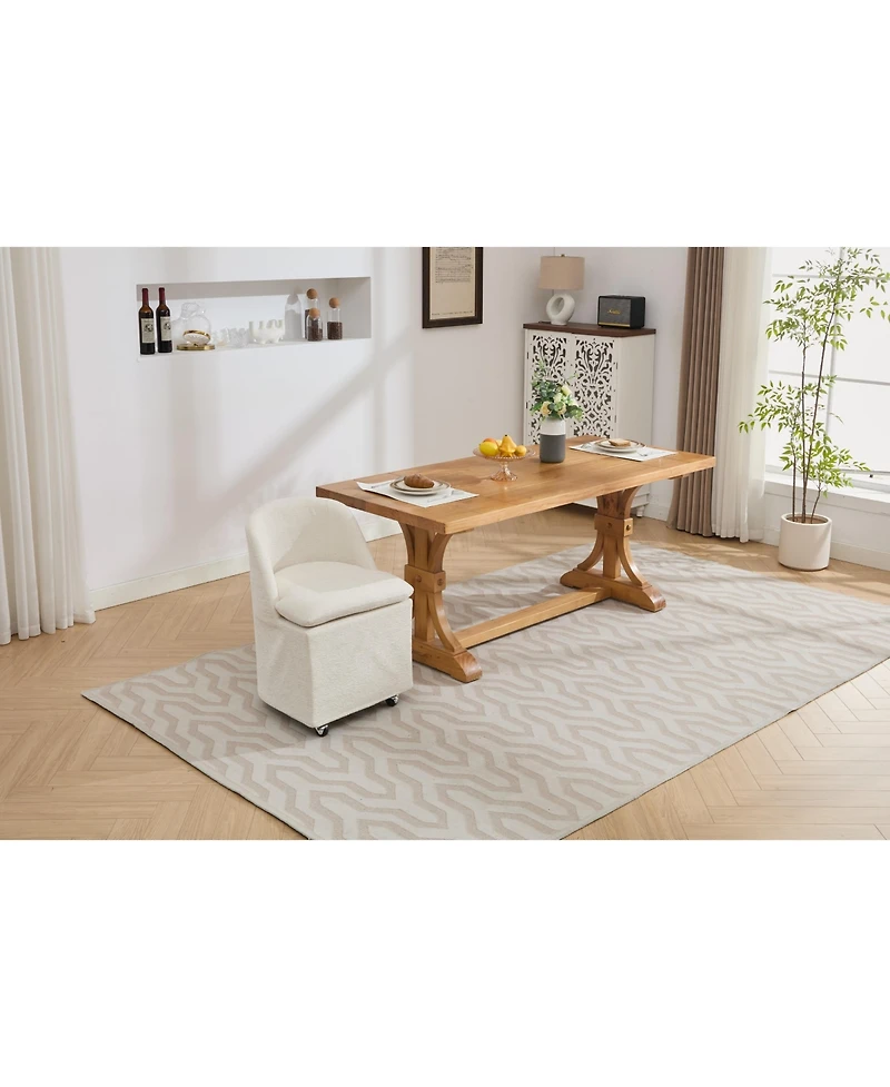 Streamdale Furniture Set of 2 Chenille Fabric Dining Chairs With Universal Wheels