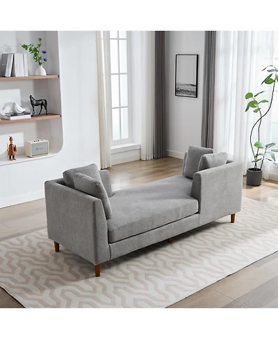Streamdale Gray Chenille Double-Sided Chaise Lounge Sofa w/ Pillows and Rubberwood Legs