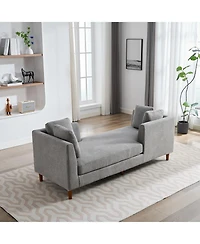 Streamdale Gray Chenille Double-Sided Chaise Lounge Sofa w/ Pillows and Rubberwood Legs