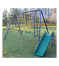 Heavy Duty A-Frame Metal Swing Set with Slide, 2 Weather-Resistant Seats, Easy Assembly, Perfect for Kids Ages 3-8