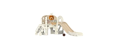 Kids Slide Playset Structure, Freestanding Castle Climber with Slide and Basketball Hoop
