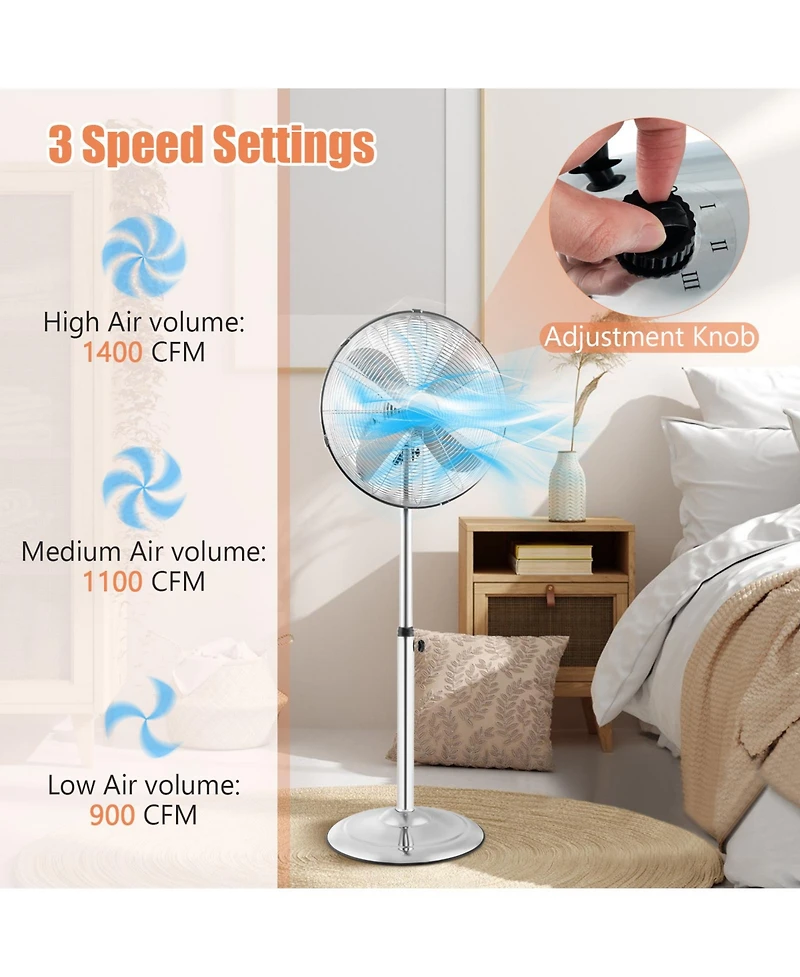 16 Inch Pedestal Standing Fan Oscillating Pedestal Fan with 3 Speeds and Adjustable Height