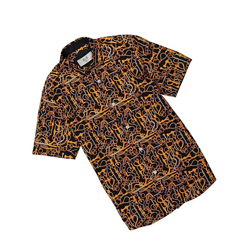 Elie Balleh Big Boys Black Geometric Slim Fit Shirt