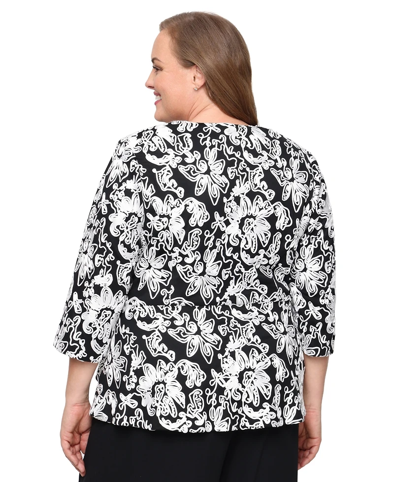 Alex Evenings Plus 3/4-Sleeve Zip-Front Top