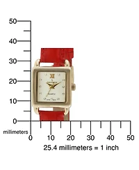 Peugeot Women's 20mm Square Watch with Glossy Red Leather Strap