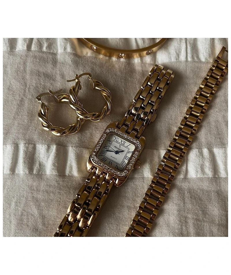 Peugeot Women's 24mm Gold Tank Panther Link Bracelet Watch