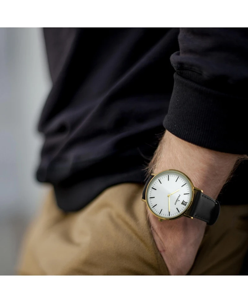 Peugeot Men's White Dial Super Slim Watch with Black Leather Band